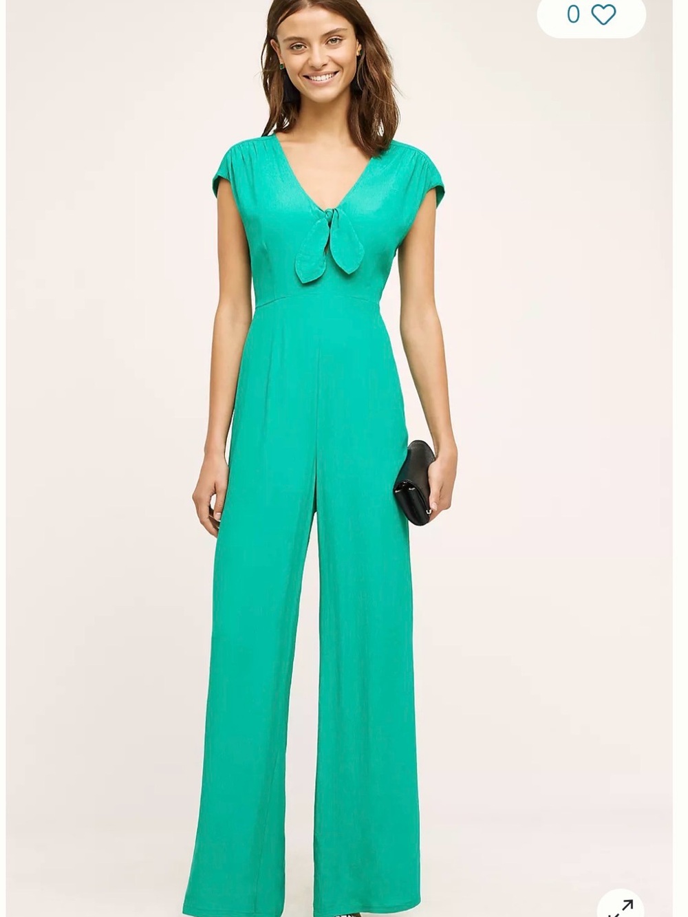 Anthropologie Tie-Front Wide-Leg Jumpsuit in Teal sz Small